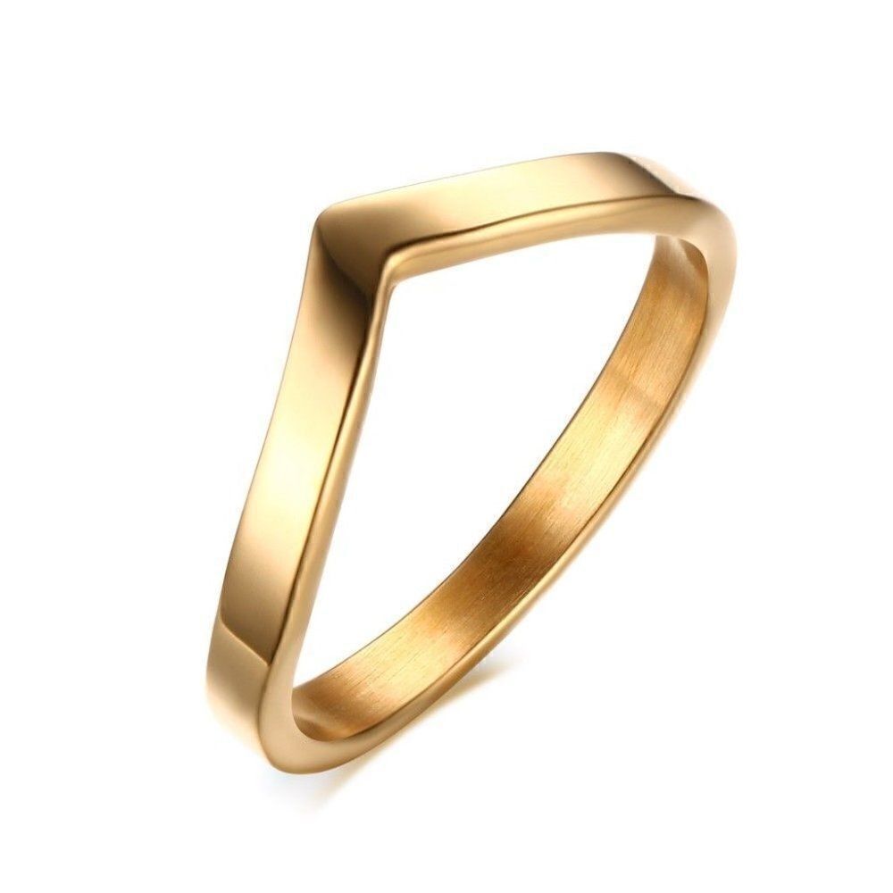 Gold Flat Chevron Curved V Ring